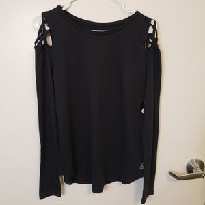 Reebok Cross Fit Cold Shoulder Black Long Sleeve Athletic Top